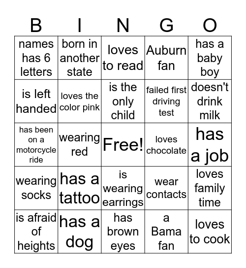 Icebreaker Bingo Card