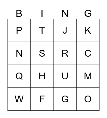Alphabet Bing Bingo Card