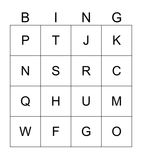Alphabet Bing Bingo Card