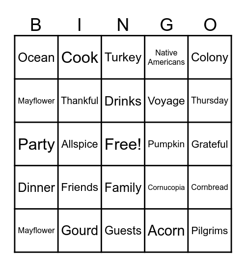 Thanksgiving Bingo Card