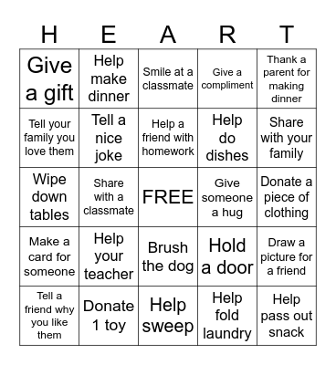 Grow Your Heart Bingo Card