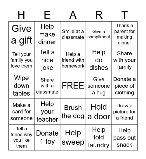 Grow Your Heart Bingo Card