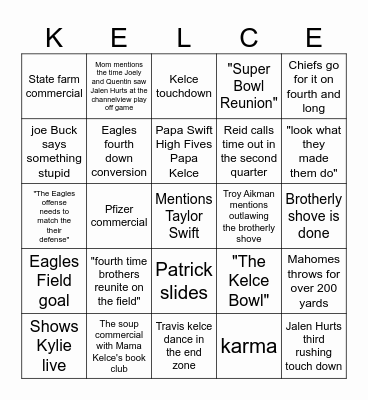 Family Reunion Game 11/20/23 Bingo Card