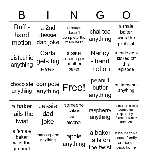 HOLIDAY BAKING CHAMPIONSHIP Bingo Card