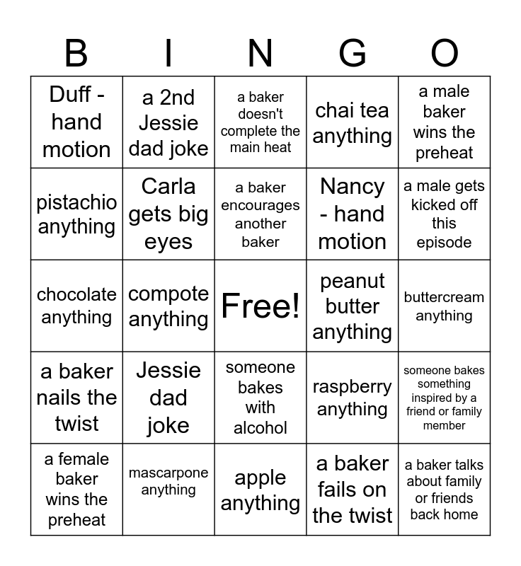 HOLIDAY BAKING CHAMPIONSHIP Bingo Card