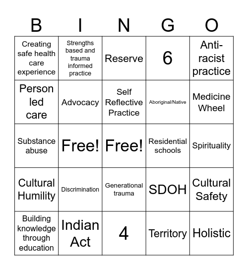 Indigenous Bingo Card