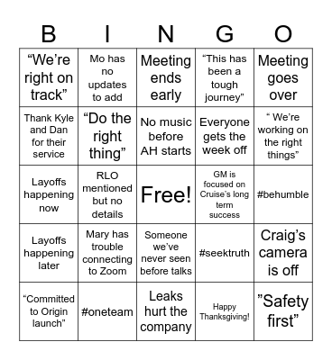 Cruise AH Bingo Card