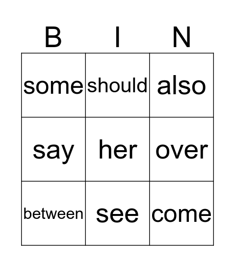Trick Words Bingo Card