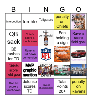 NFL Football AFC Championship 2023 Bingo Card