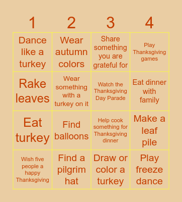 Thanksgiving Bingo Card