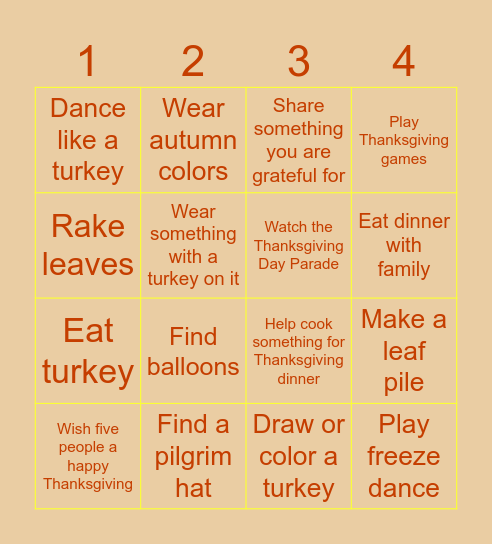 Thanksgiving Bingo Card