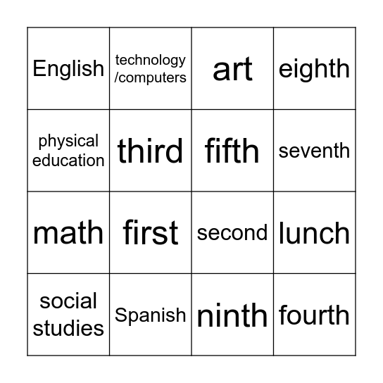 2A Tu día en la escuela Día 1 Bingo Card