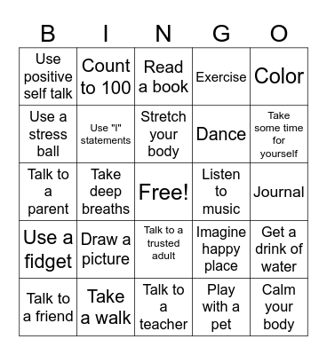 Coping Skills Bingo Card