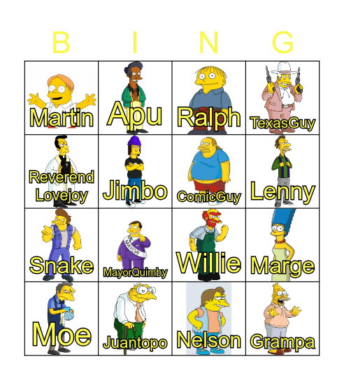 The Simpsons Bingo Card