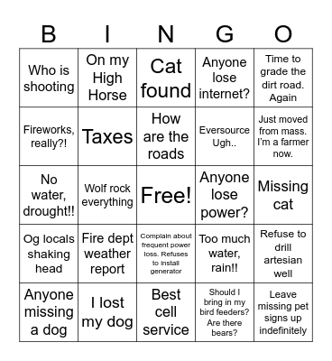 Living in Mason NH Bingo Card