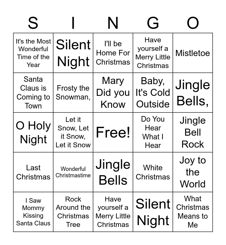 CHRISTMAS SINGO Bingo Card
