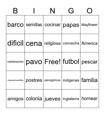 El Dia de Accion de Gracias Bingo Card