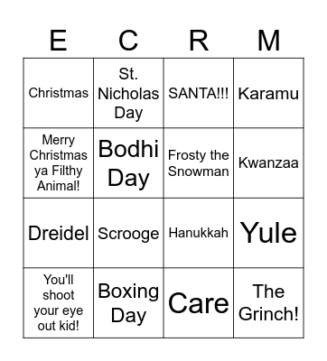 ECRM Holiday BINGO Card