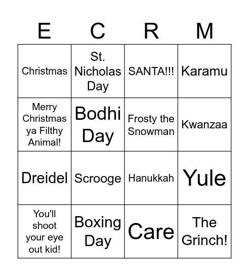 ECRM Holiday BINGO Card