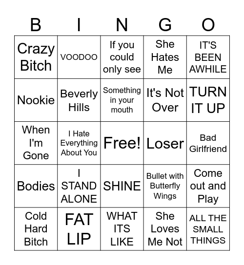 FRONT ROW ALTERNATIVE Bingo Card