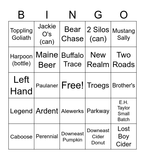 Beer Bingo Card