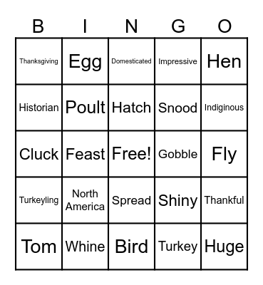 Wild Turkey Bingo Card