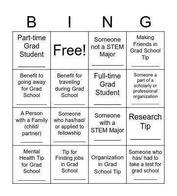 Graduate School Bingo Card