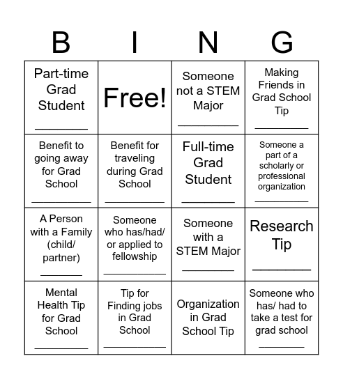 Graduate School Bingo Card