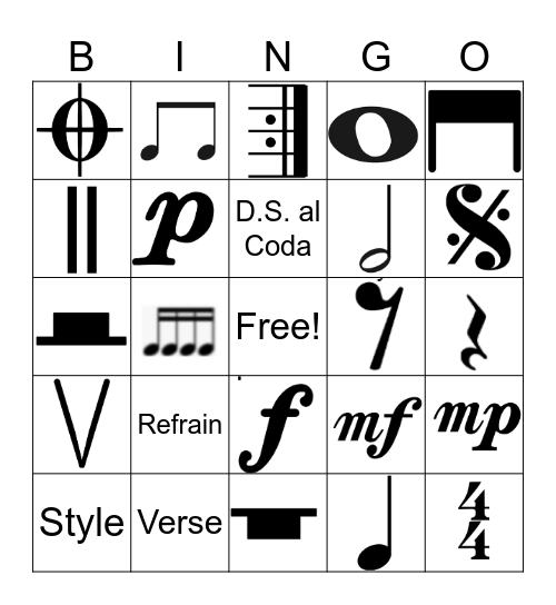 Music Symbols Bingo Card