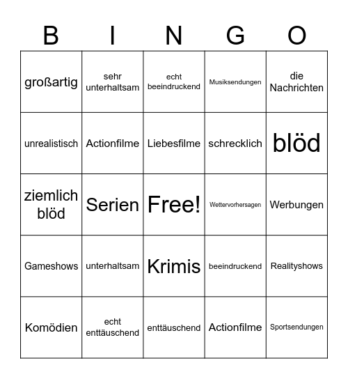 Filme und Sendungen Bingo Card