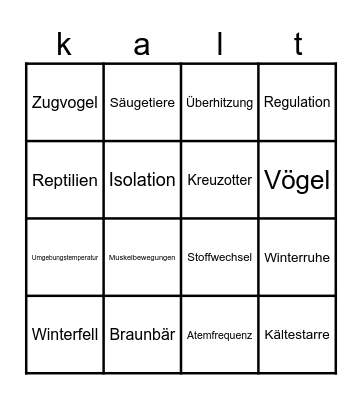 Tiere im Winter Bingo Card