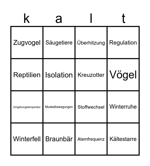 Tiere im Winter Bingo Card