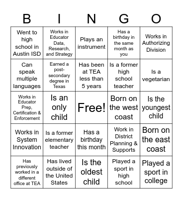 OESS Get to Know You! Find someone who... Bingo Card