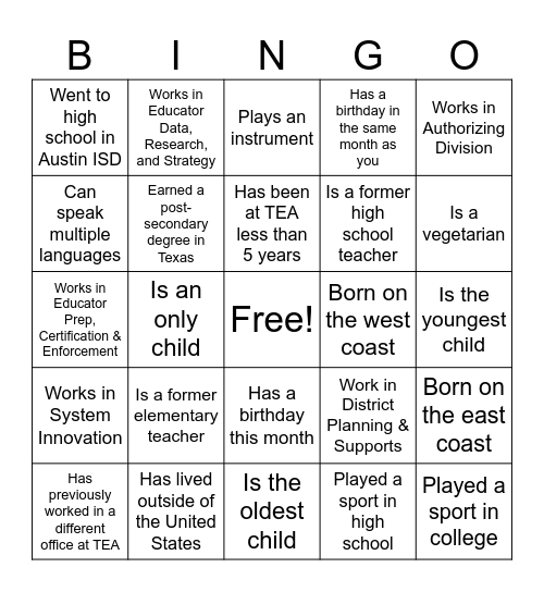 OESS Get to Know You! Find someone who... Bingo Card