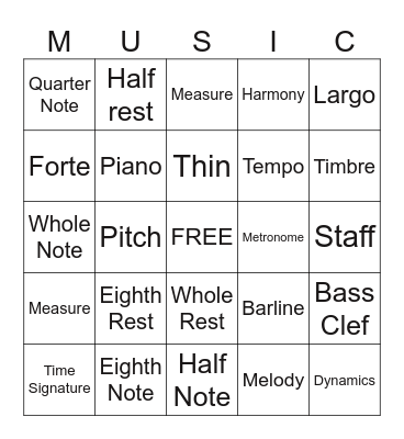 Elements of Music Bingo Card