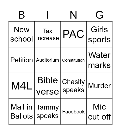 Wilson School Board BINGO Card