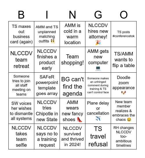 NLCCDV 2024 BINGO! Bingo Card