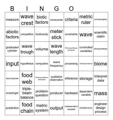 Science Review Bingo Card