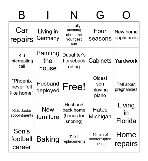 Erica Bingo Card