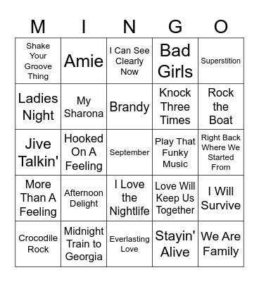1970's Bingo Card