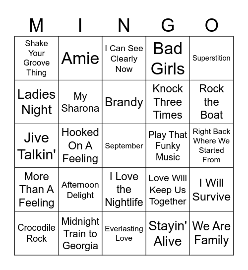 1970's Bingo Card