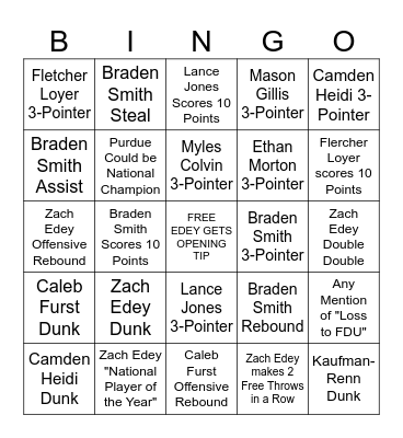 Purdue November 2024 Bingo Card