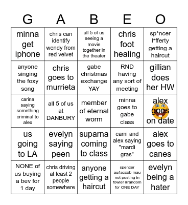 gabeingo Bingo Card