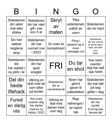 Julebord 2023 Bingo Card