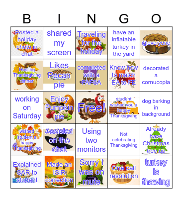 Thanksgiving LFAC BINGO Card