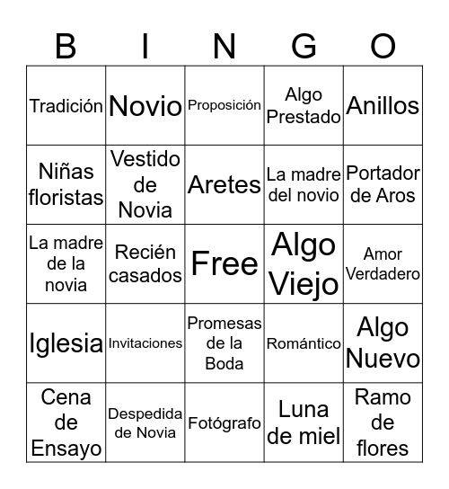 Bingo de Novios Bingo Card