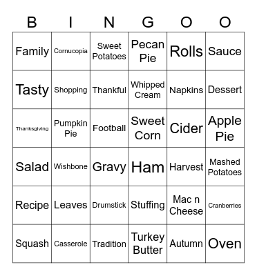 Thanksgiving Bingo! Bingo Card