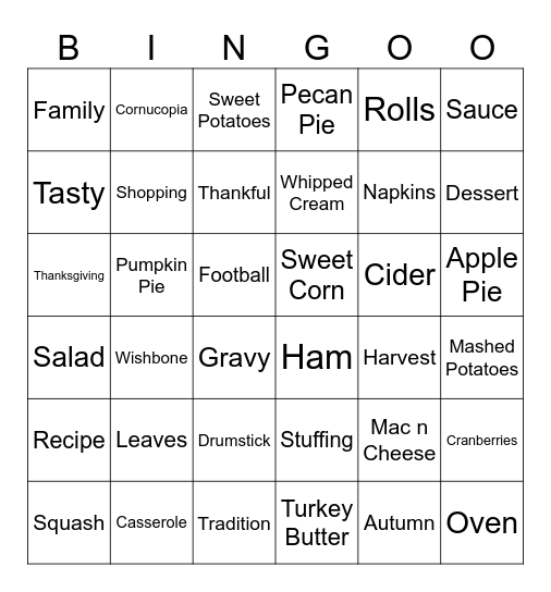 Thanksgiving Bingo! Bingo Card