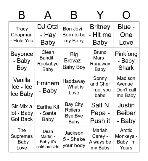 Baby Bingo Card