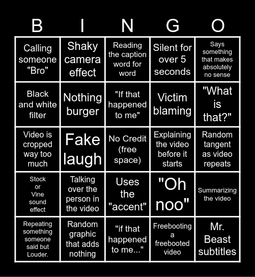 Sssniperwolf Bingo Card